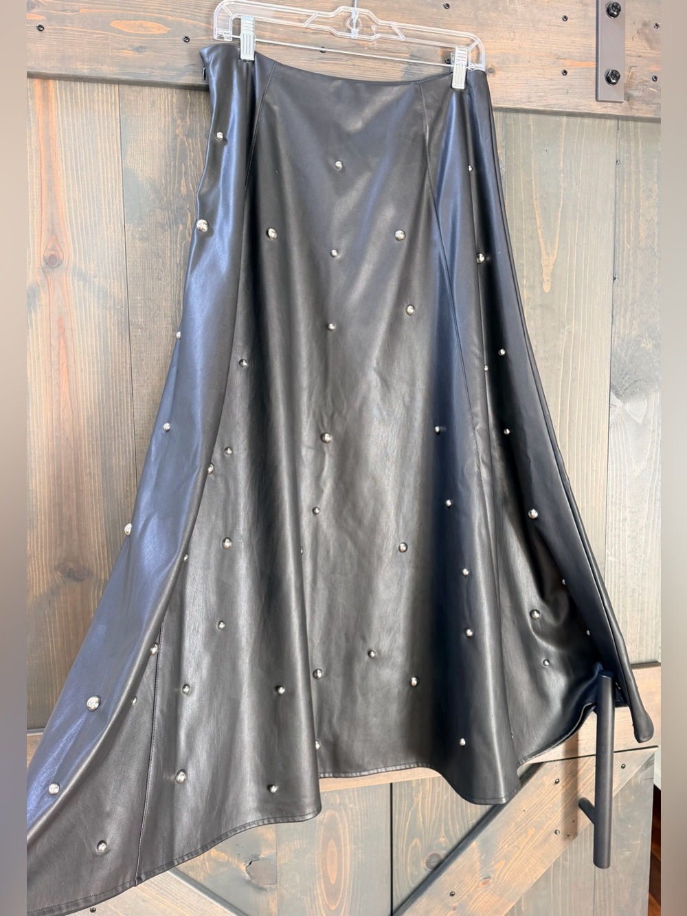 Miss Selfridge Black Faux Leather A-Line Studded Skirt Size L